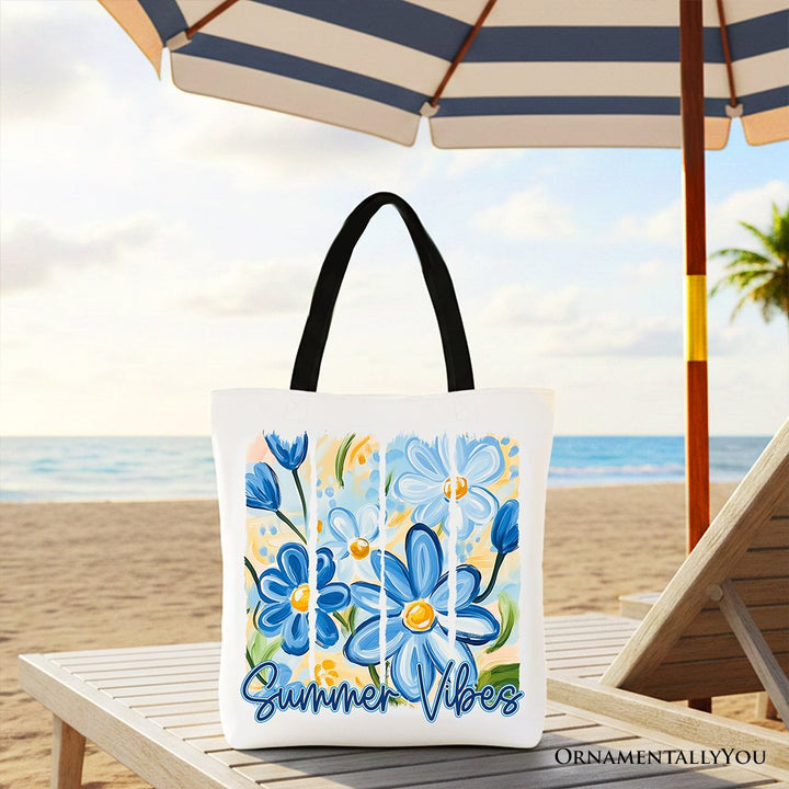 Summer Vibes Brushstroke Flowers Tote Bag, Aesthetic Gift Shopper Tote Bag OrnamentallyYou Black Handle 