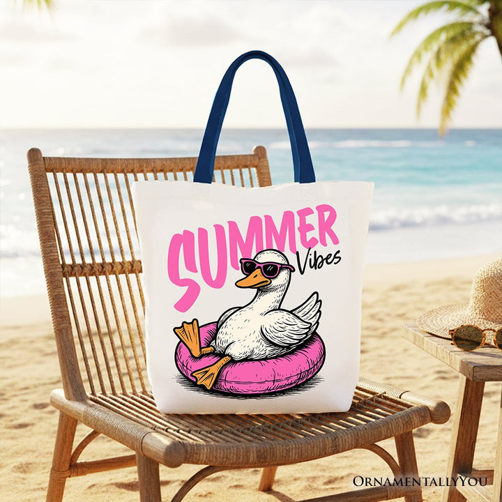 Summer Vibes Goose Tote Bag, Funny Beach Vacation Gift Shopper Tote Bag OrnamentallyYou Navy Handle 