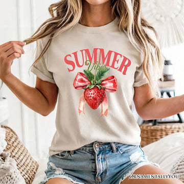 Summer Vibes Strawberry T-Shirt, White, Natural and Navy Seasonal Tee with Coquette Style T-Shirts OrnamentallyYou 