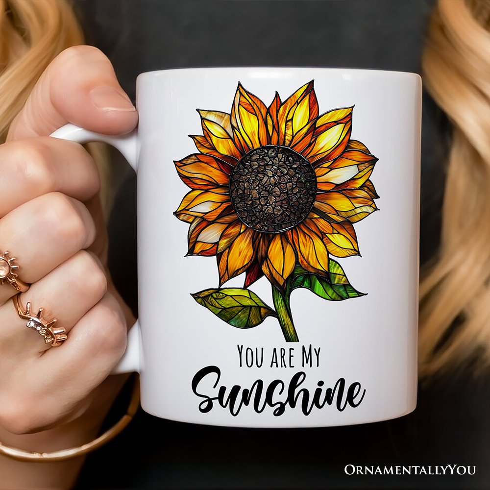 Sunflower Stained Glass Personalized Mug, Sunshine in Life Custom Name Gift Personalized Ceramic Mug OrnamentallyYou 