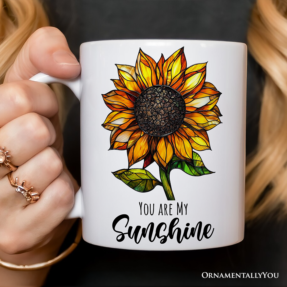 Sunflower Stained Glass Personalized Mug, Sunshine in Life Custom Name Gift