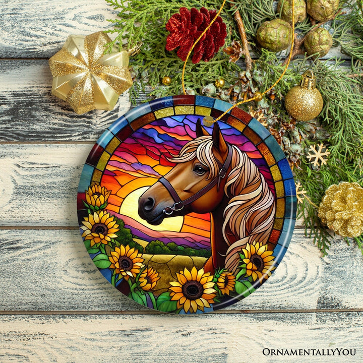 Sunset Horse and Sunflowers Ornament, Breathtaking Gift for Horse Lovers Ceramic Ornament OrnamentallyYou 