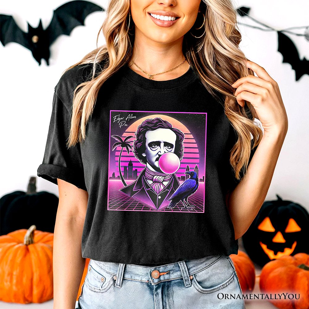 Synthwave 80's Styled Edgar Allan Poe Horror T-Shirt, Vaperwave Classic Retro Neon Halloween Tee T-Shirts OrnamentallyYou 