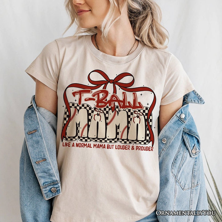 T-Ball Mama Coquette Red Bow T-Shirt, Retro White and Natural Tee for Proud Sports Moms T-Shirts OrnamentallyYou 