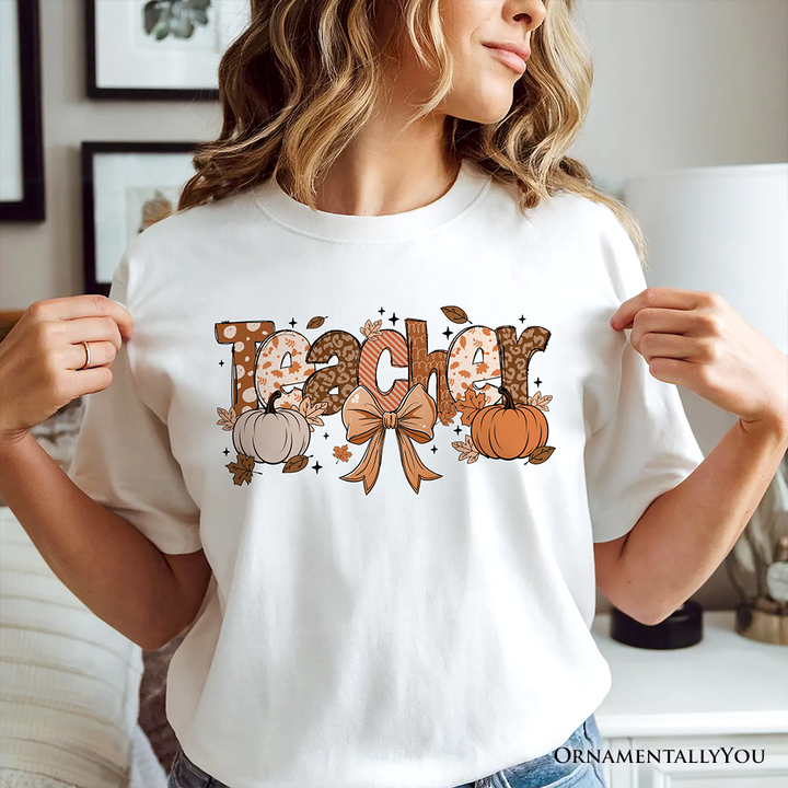 Teacher Coquette Autumn T-Shirt, Cozy Fall Pumpkin Tee for Educators