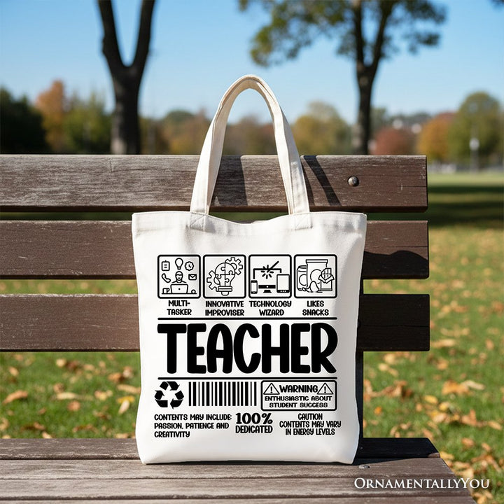 Teacher Label Tote Bag, Funny Barcode Gift Shopper for Dedicated Educators Tote Bag OrnamentallyYou White 