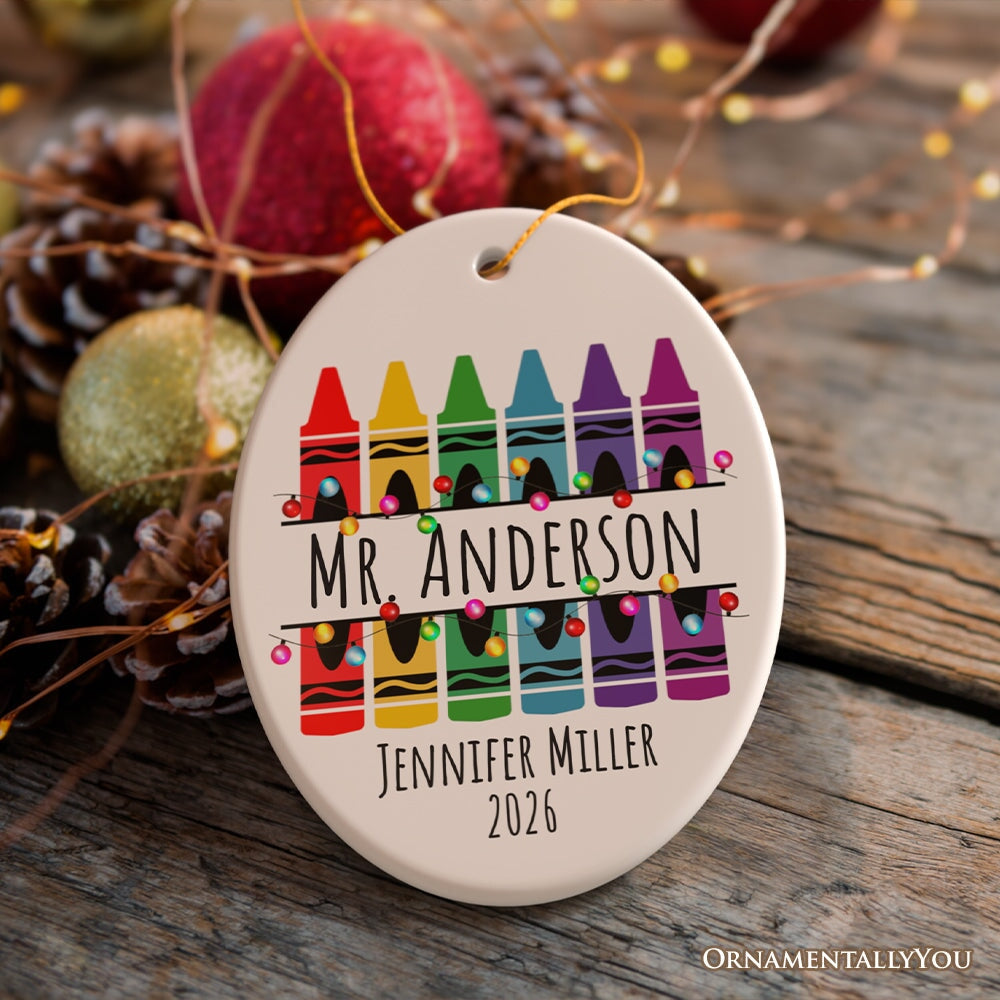 Teacher Personalized Christmas Ornament, School Theme Appreciation Gift Ceramic Ornament OrnamentallyYou Oval 