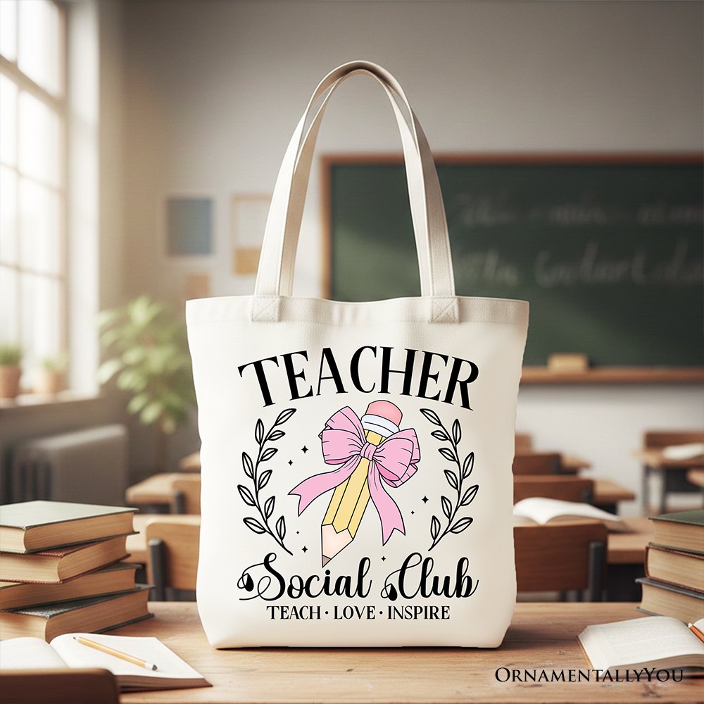 Teacher Social Club Tote Bag, Gift Shopper for Stylish Educators Tote Bag OrnamentallyYou White 