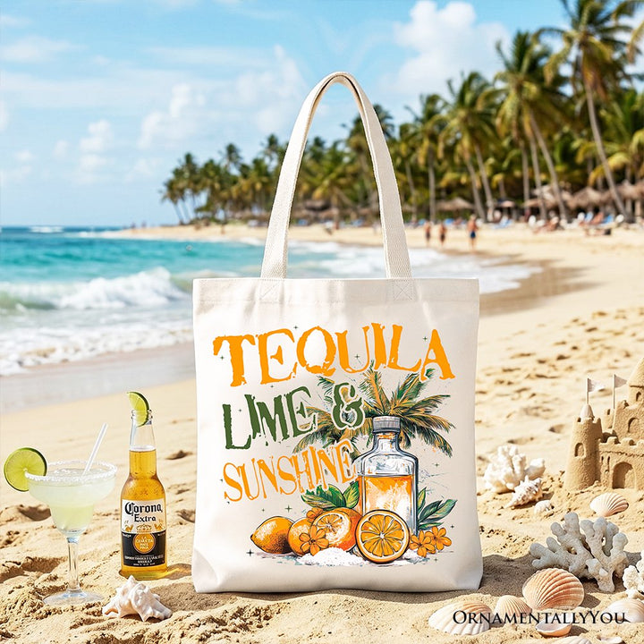 Tequila Lime & Sunshine Tote Bag, Trendy Summer Drinking Gift Shopper Tote Bag OrnamentallyYou White 