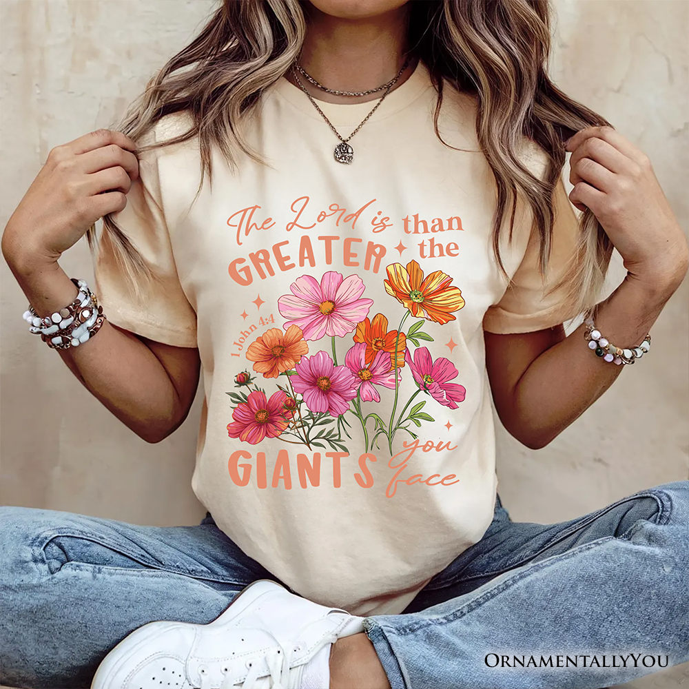 The Lord Is Greater Floral Christian T-Shirt, Faith Bible Verse Inspirational Tee