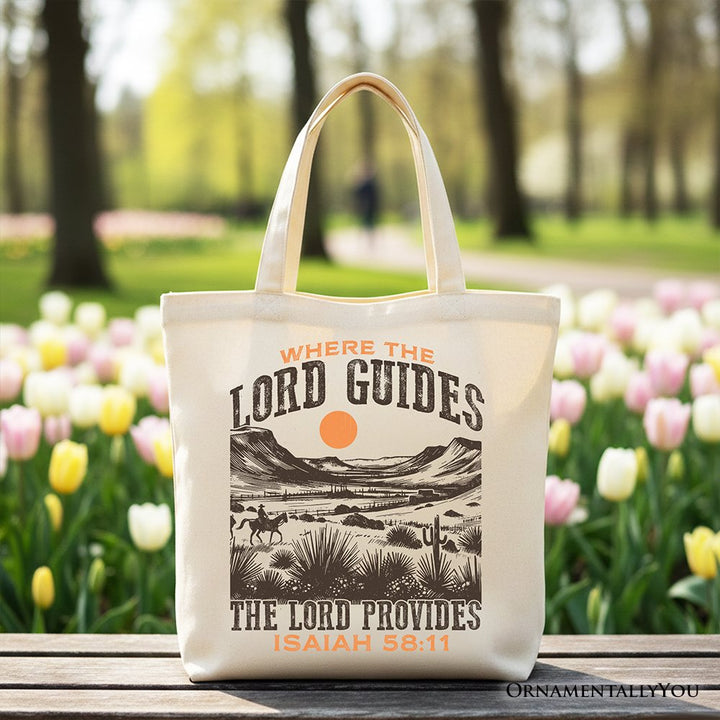 The Lord Provides Christian Tote Bag, Retro Western Desert Worship Gift Shopper Tote Bag OrnamentallyYou Beige 
