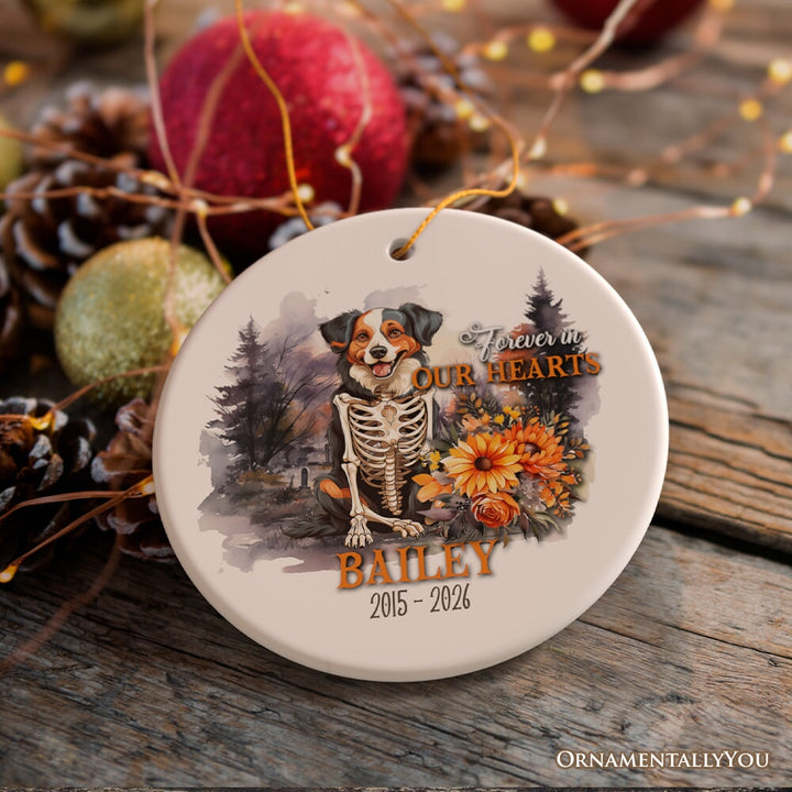 Thoughtful & Personalized Pet Memorial Keepsake Ornament, Forever in Our Hearts Skeleton Dog Custom Gift Ceramic Ornament OrnamentallyYou 