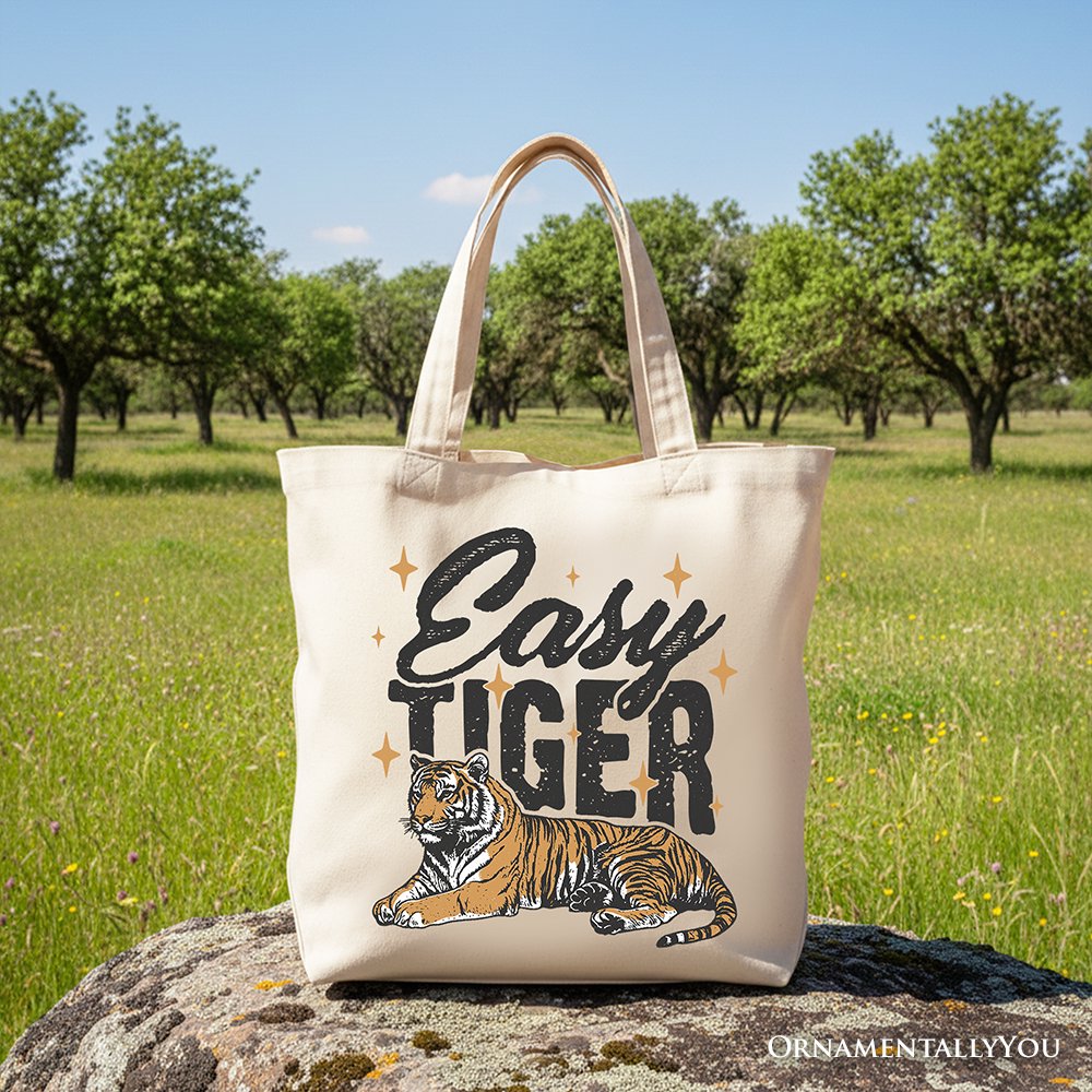 Tiger Retro Grunge Canvas Tote Bag, Vintage Gift Shopper With Wild Animal Tote Bag OrnamentallyYou Beige 