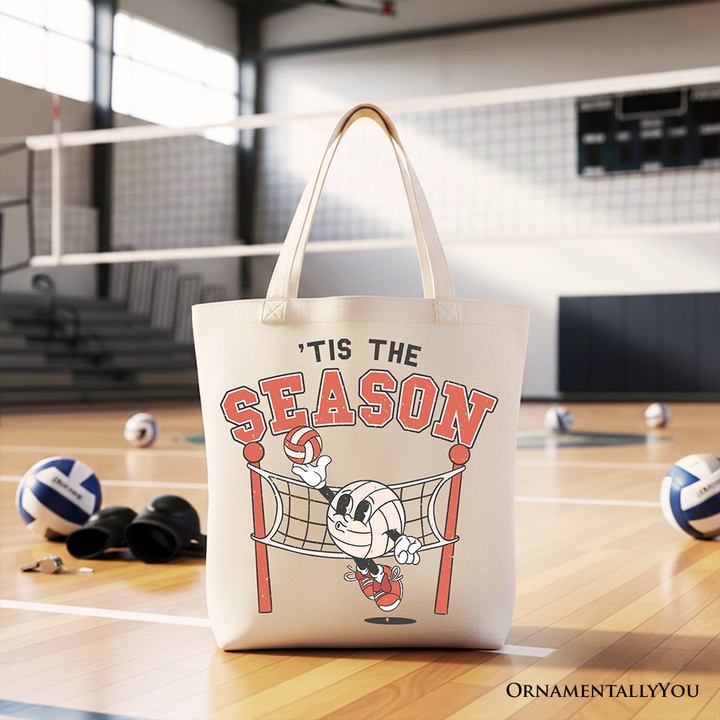 Tis the Season Volleyball Canvas Tote Bag, Retro Game Day Lightweight Sports Gift Bag