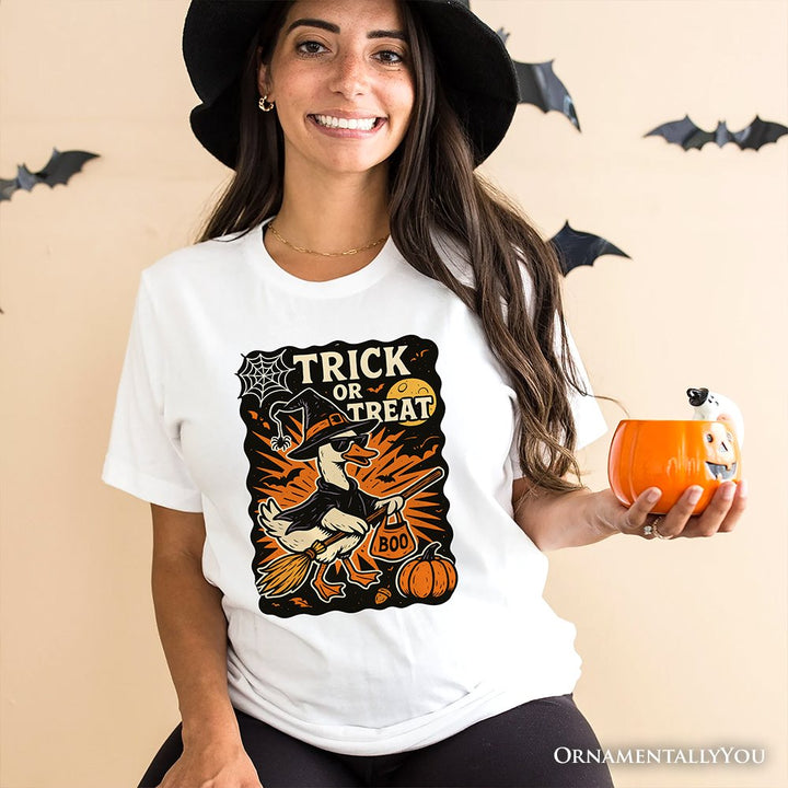 Trick or Treat Goose T-Shirt, Vintage Halloween Witch Tee for October T-Shirts OrnamentallyYou 