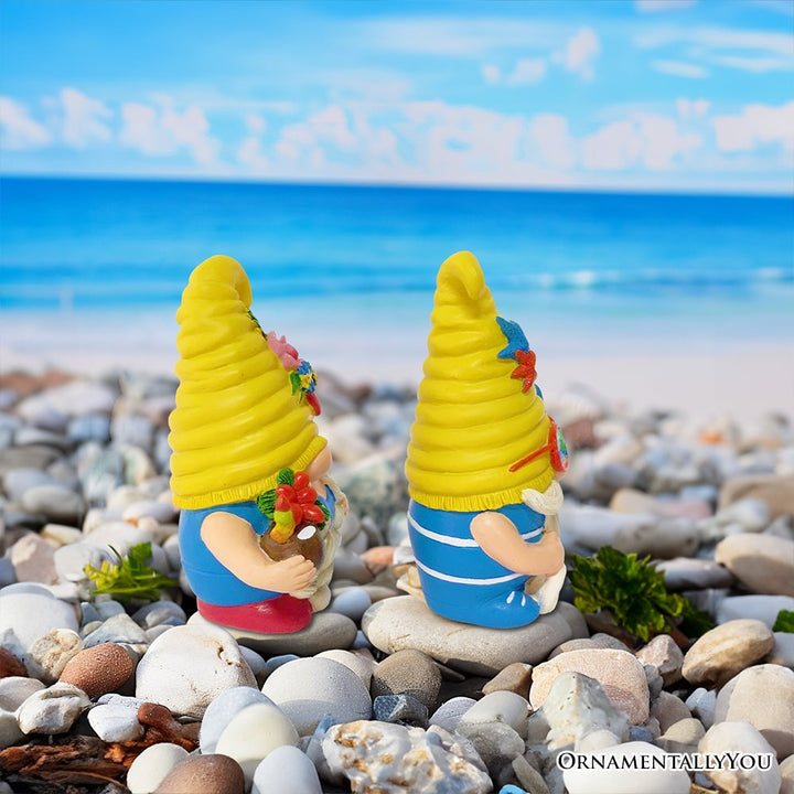 (Pre-Order) Tropical Beach Gnome Duo Figurine Set, Cute 6" Summer Decoration Garden Statue Resin Statues OrnamentallyYou 
