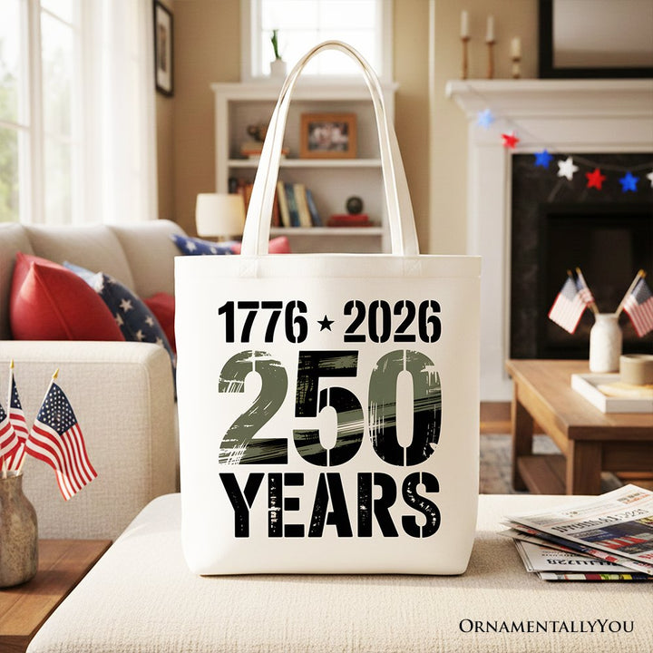 USA 250 Years Anniversary Tote Bag, 4th of July Patriotic 1776–2026 Gift Shopper Tote Bag OrnamentallyYou White 