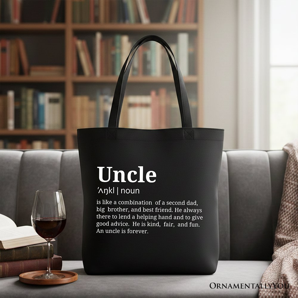 Uncle Definition Canvas Tote Bag, Funny Family Gift Shopper Tote Bag OrnamentallyYou Black 