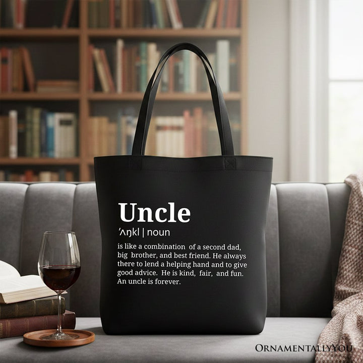 Uncle Definition Canvas Tote Bag, Funny Family Gift Shopper Tote Bag OrnamentallyYou Black 