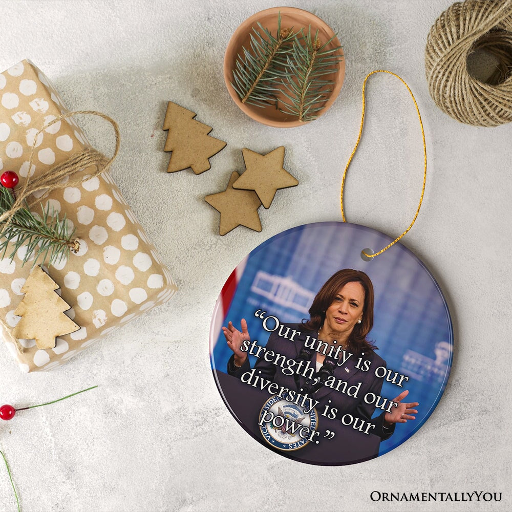 Unified Power Kamala Harris Ornament, Motivational Political Quote Keepsake Ceramic Ornament OrnamentallyYou 