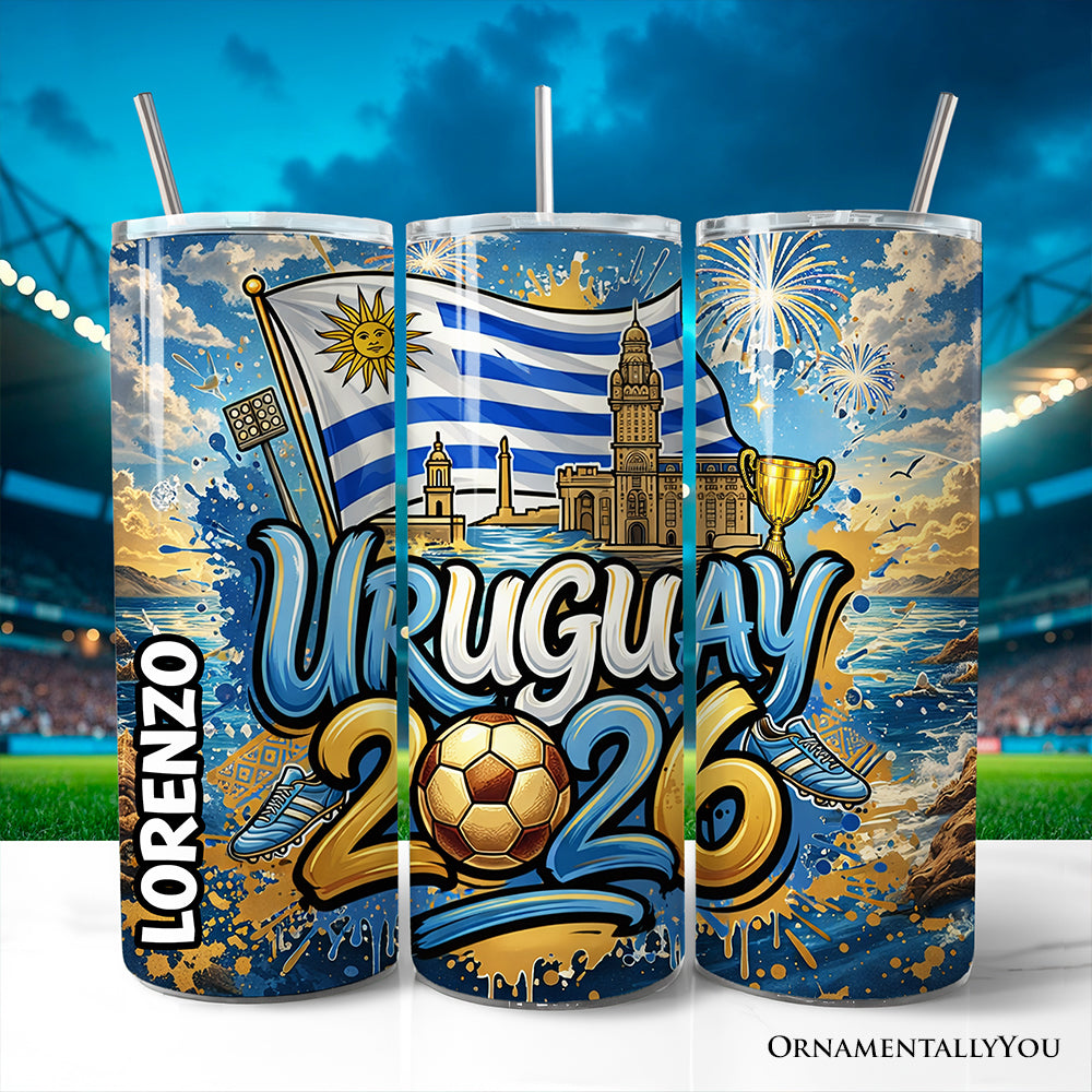 Uruguay 2026 Soccer Cup Global Championship 20oz Tumbler With Lid and Stainless Steel Straw, Fans Football Gift Cup