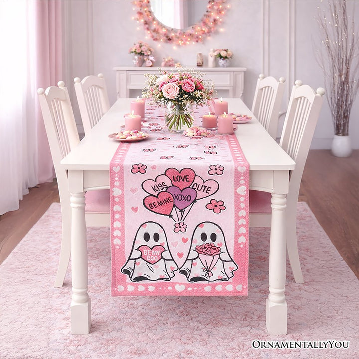 Valentine Ghost 72" Jacquard Table Runner, High Quality Holiday Rectangle Tablecloth with Cute Lovers Table Runner OrnamentallyYou 