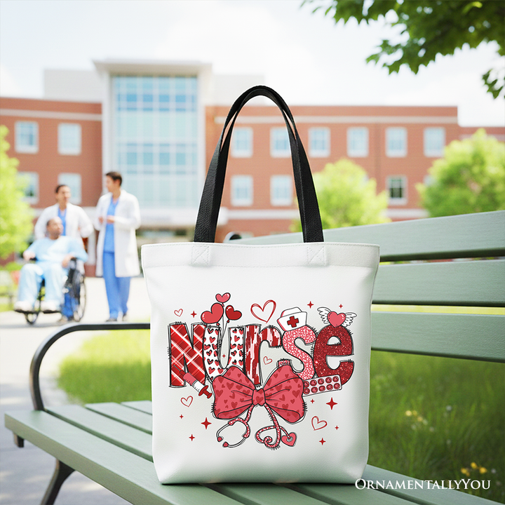 Valentine Nurse Coquette Bow Canvas Tote Bag, Cupid Favorite Nurse Work Shopper