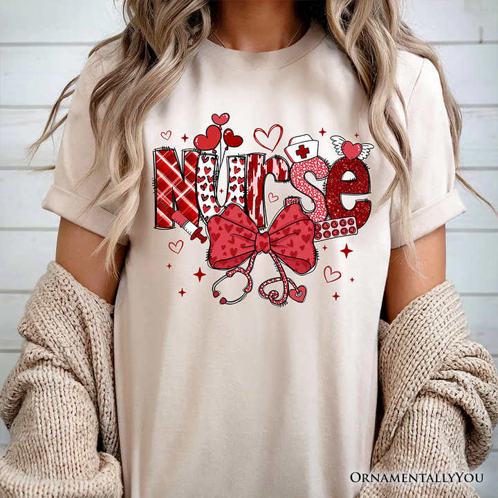 Valentine Nurse Coquette Bow T-Shirt, Cupid Favorite Nurse Tee