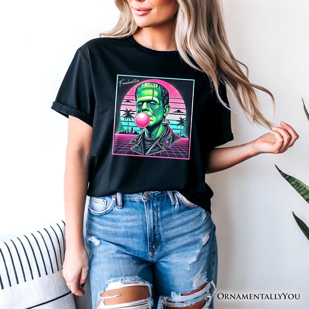 Vaperwave Frankenstein Retro Neon Horror T-Shirt, Synthwave 80's Styled Classic Halloween Tee T-Shirts OrnamentallyYou 