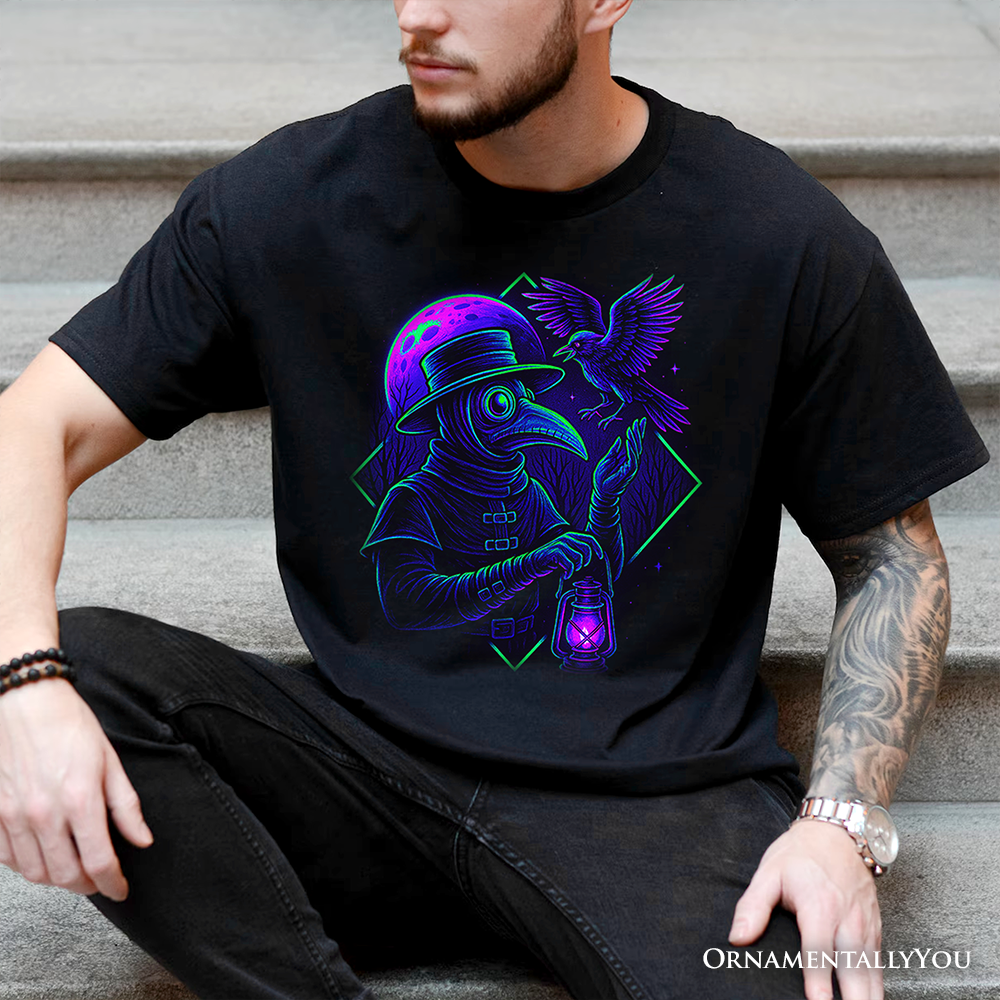 Vaporwave Plague Doctor T-Shirt, Retro Neon Horror Vibes Halloween Tee
