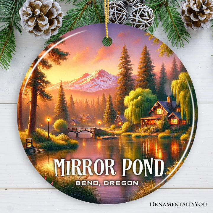 Vibrant Bend Oregon Ornament, Scenic Mirror Pond and Pacific Northwest Mountain Town Christmas Gift and Souvenir