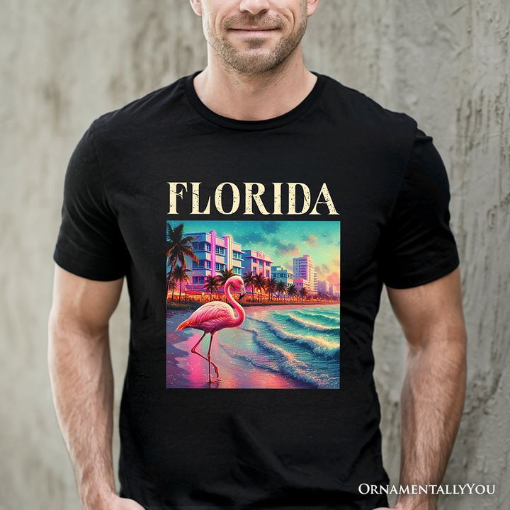 Vibrant Florida State Flamingo T-Shirt, Miami Beach Souvenir and Coastal Tee