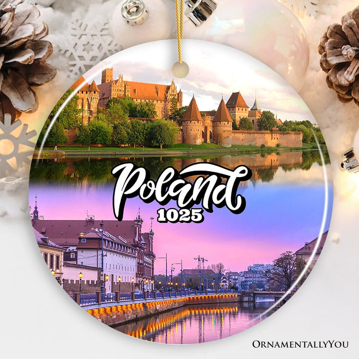 Vibrant Poland Cultural Heritage Ornament, Eastern European Landmarks Christmas Gift and Warsaw Souvenir Ceramic Ornament OrnamentallyYou Circle Version 1 