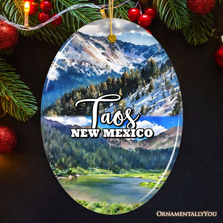 Vibrant Taos New Mexico Ornament, Pueblo Mountainside Christmas Gift and Souvenir