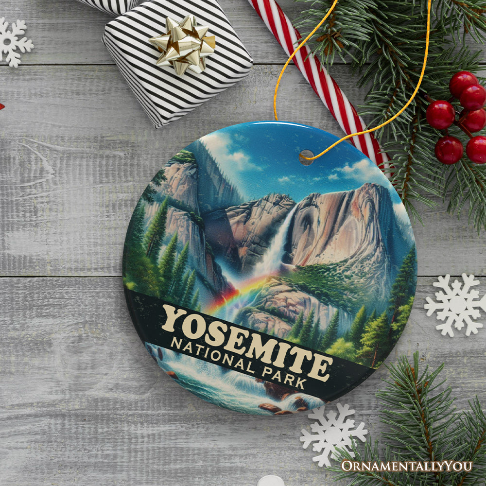 Vibrant Yosemite National Park Ornament, California Rainbow Waterfall Christmas Gift and Nature Explorer Souvenir