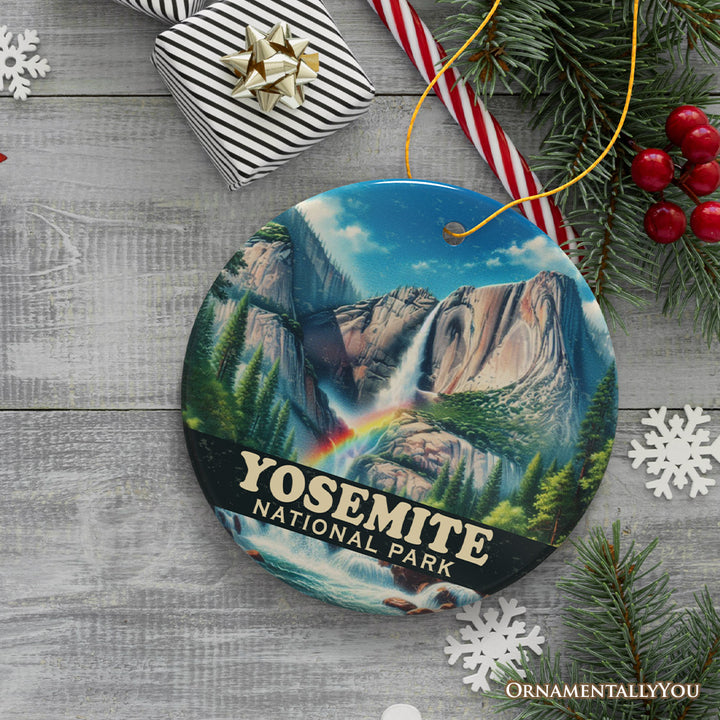 Vibrant Yosemite National Park Ornament, California Rainbow Waterfall Christmas Gift and Nature Explorer Souvenir