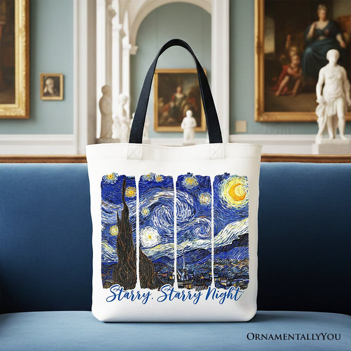 Vincent Van Gogh The Starry Night Canvas Tote Bag, Famous Painting Gift Shopper Tote Bag OrnamentallyYou Black Handle 
