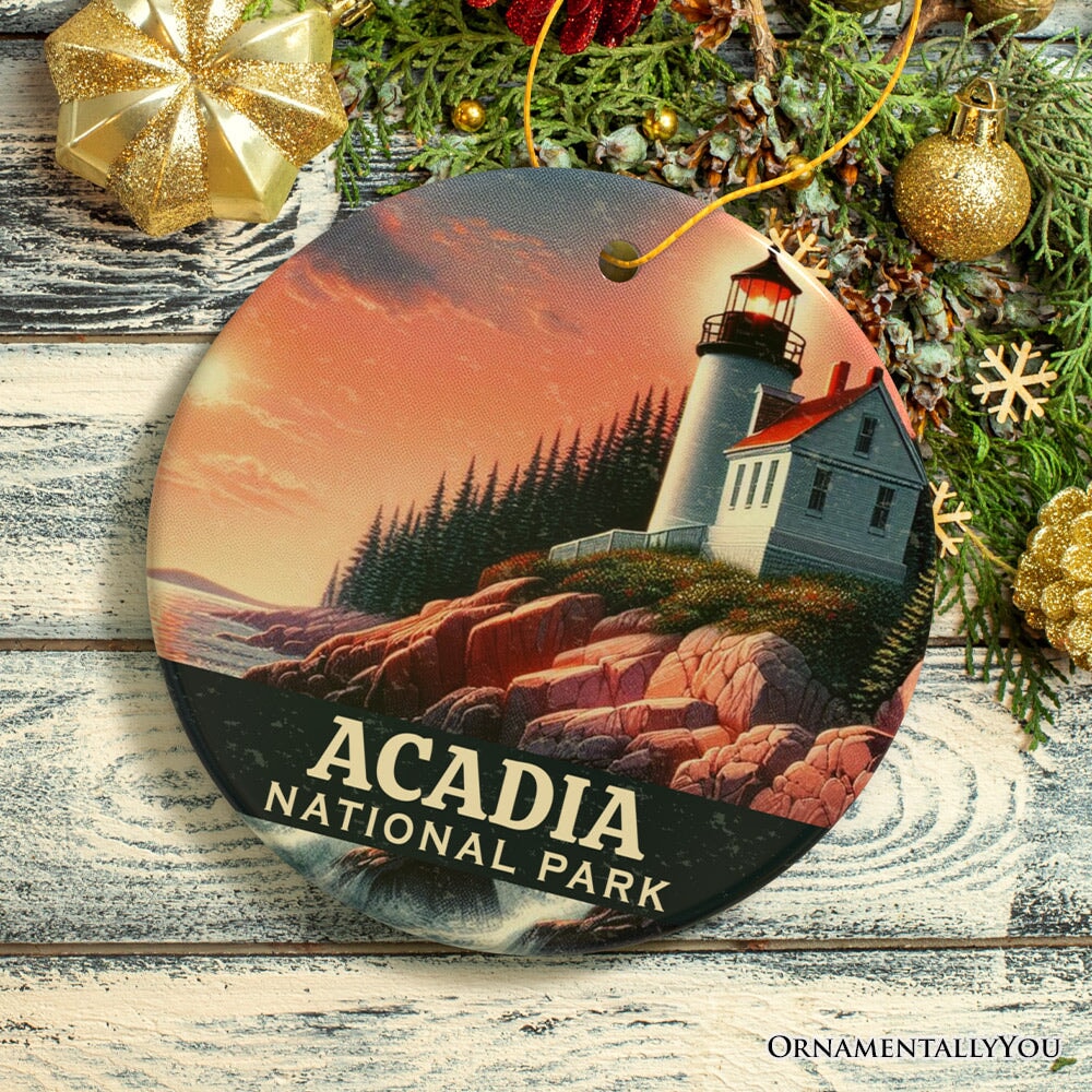 Vintage Acadia National Park Ornament, Maine Lighthouse Christmas Gift and Coastal New England Souvenir Ceramic Ornament OrnamentallyYou 