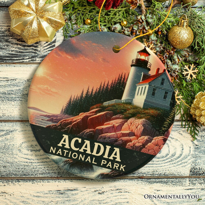 Vintage Acadia National Park Ornament, Maine Lighthouse Christmas Gift and Coastal New England Souvenir Ceramic Ornament OrnamentallyYou 
