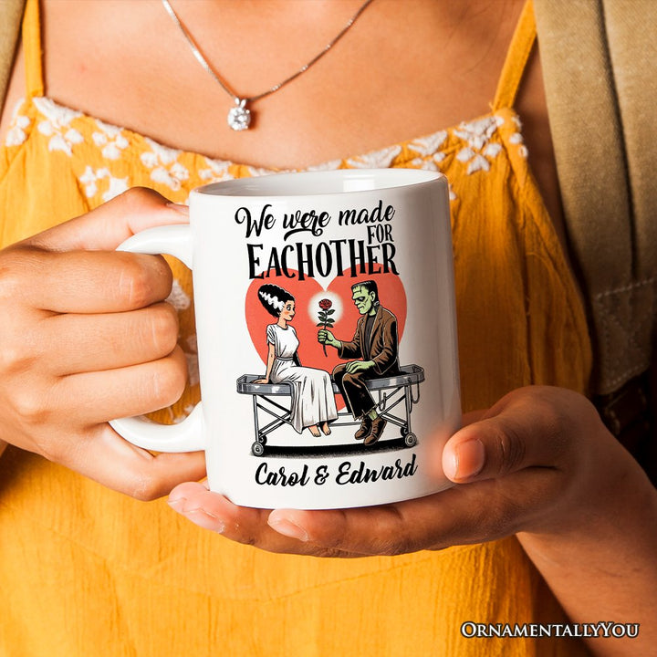 Vintage Frankenstein and Bride Personalized Mug for Couple, We Were Made for Each Other Vintage Romantic Gift With Custom Names Personalized Ceramic Mug OrnamentallyYou 