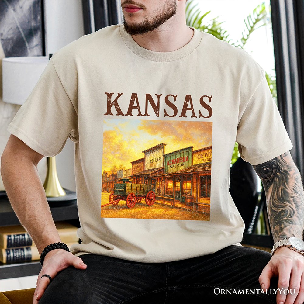 Vintage Kansas State Dodge City Boot Hill Street Scene T-Shirt, Wild West Tee and Frontier Souvenir T-Shirts OrnamentallyYou 