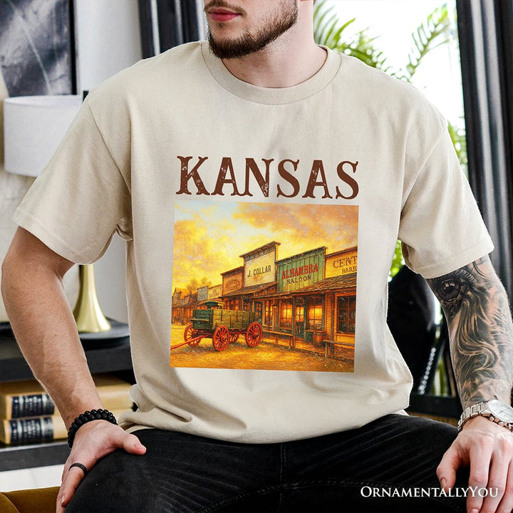 Vintage Kansas State Dodge City Boot Hill Street Scene T-Shirt, Wild West Tee and Frontier Souvenir T-Shirts OrnamentallyYou 