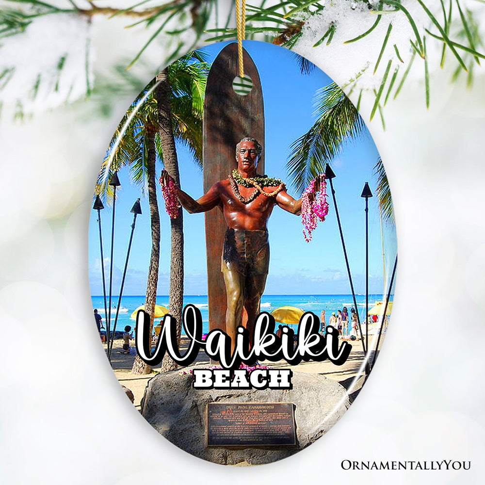 Waikiki Beach Hawaiian Paradise Ornament, Pacific Island Cultural Christmas Gift and Souvenir Ceramic Ornament OrnamentallyYou 