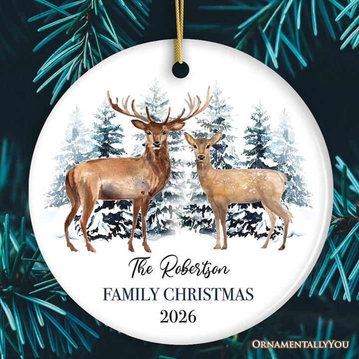 Watercolor Family Deer Christmas Personalized Ornament Ceramic Ornament OrnamentallyYou 
