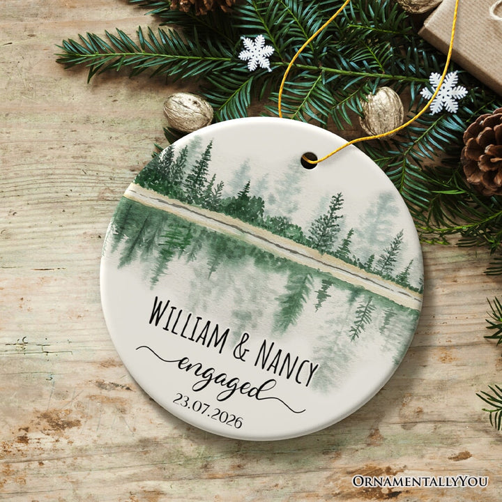 Watercolor Forest Engaged or Married Personalized Ornament, Engagement Gift Ceramic Ornament OrnamentallyYou 