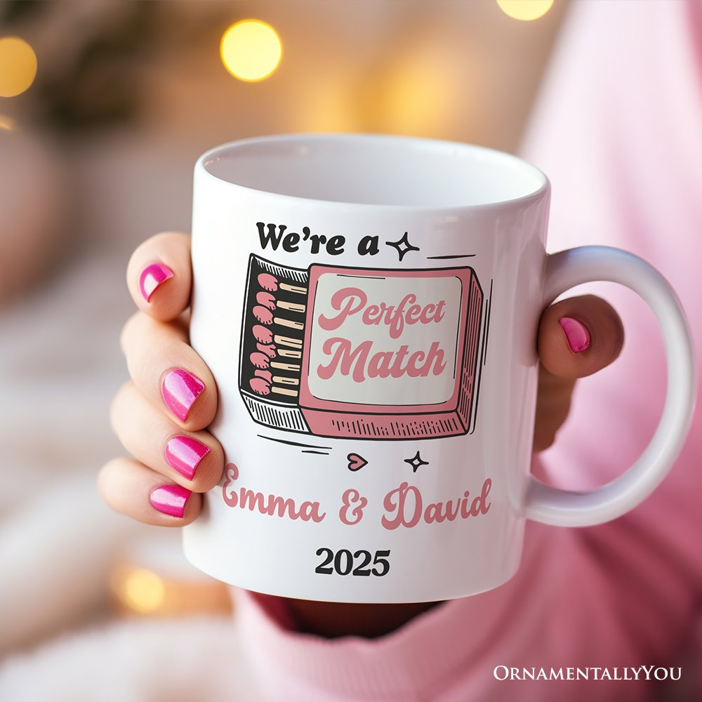 We're a Perfect Match Personalized Mug for Couple, Retro Cute Gift With Custom Names Personalized Ceramic Mug OrnamentallyYou 