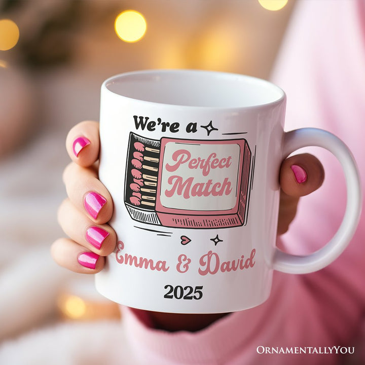 We're a Perfect Match Personalized Mug for Couple, Retro Cute Gift With Custom Names Personalized Ceramic Mug OrnamentallyYou 