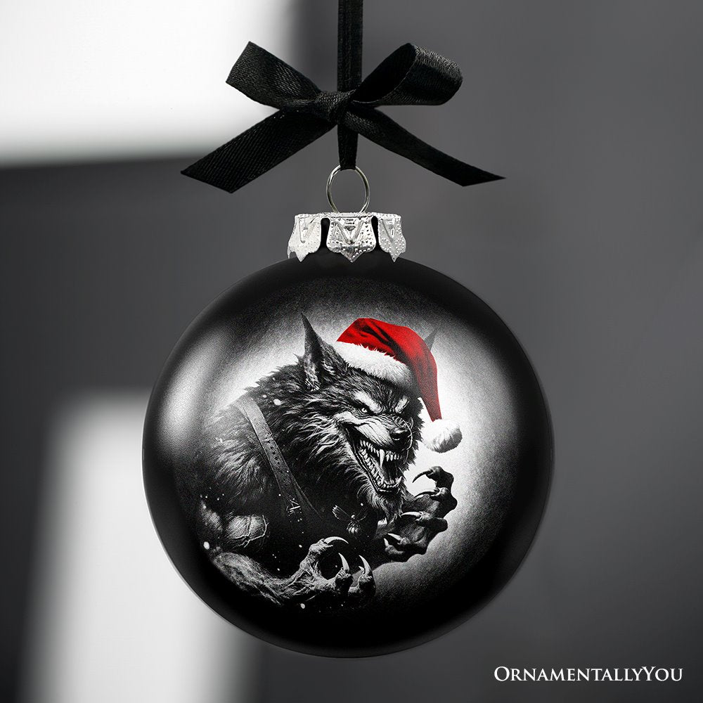 (Pre-Order) Werewolf Christmas Spooky Portrait Glass Ornament, Black Horror Halloween Tree Decoration Round Glass Ball Ornament OrnamentallyYou 