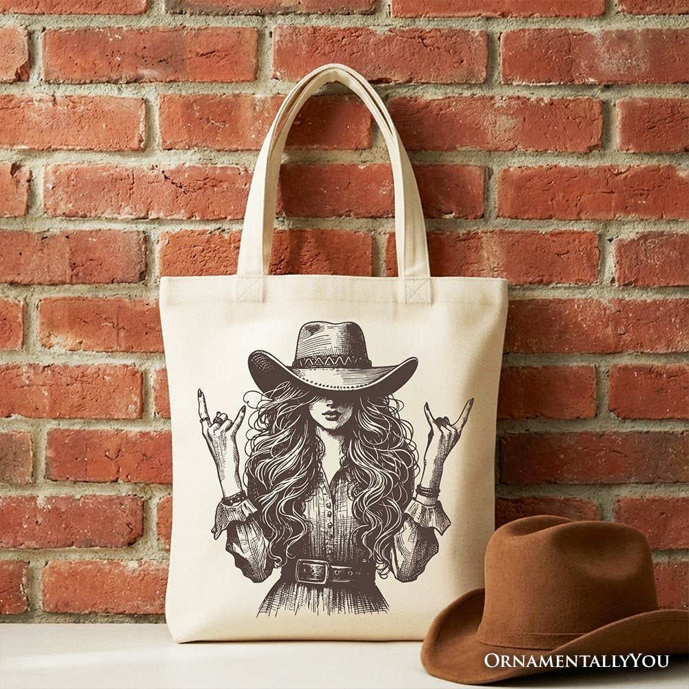 Western Cowgirl Rocker Tote Bag, Country Rodeo Style Gift Shopper Tote Bag OrnamentallyYou Beige 