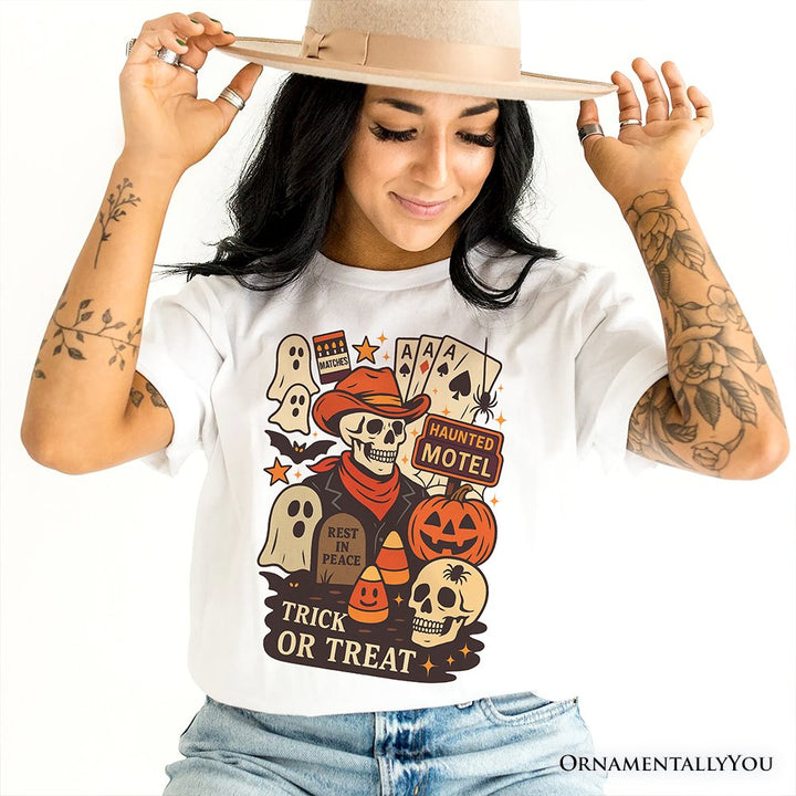 Western Halloween Skeleton T-Shirt, Haunted Motel Trick or Treat Tee T-Shirts OrnamentallyYou 